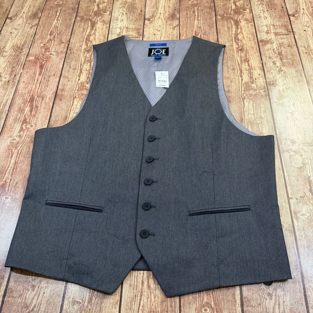 Joseph Abboud Slim Fit Suit Vest Mens Large Gray Button Front Formal NWT